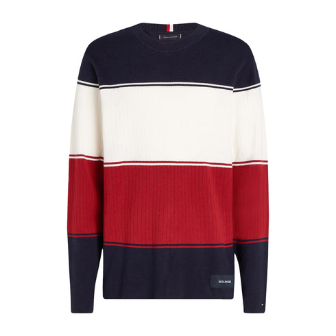 Tommy Hilfiger Pullover Maglia Uomo Colourblock Crew Blu rosso - Francavilla Moda